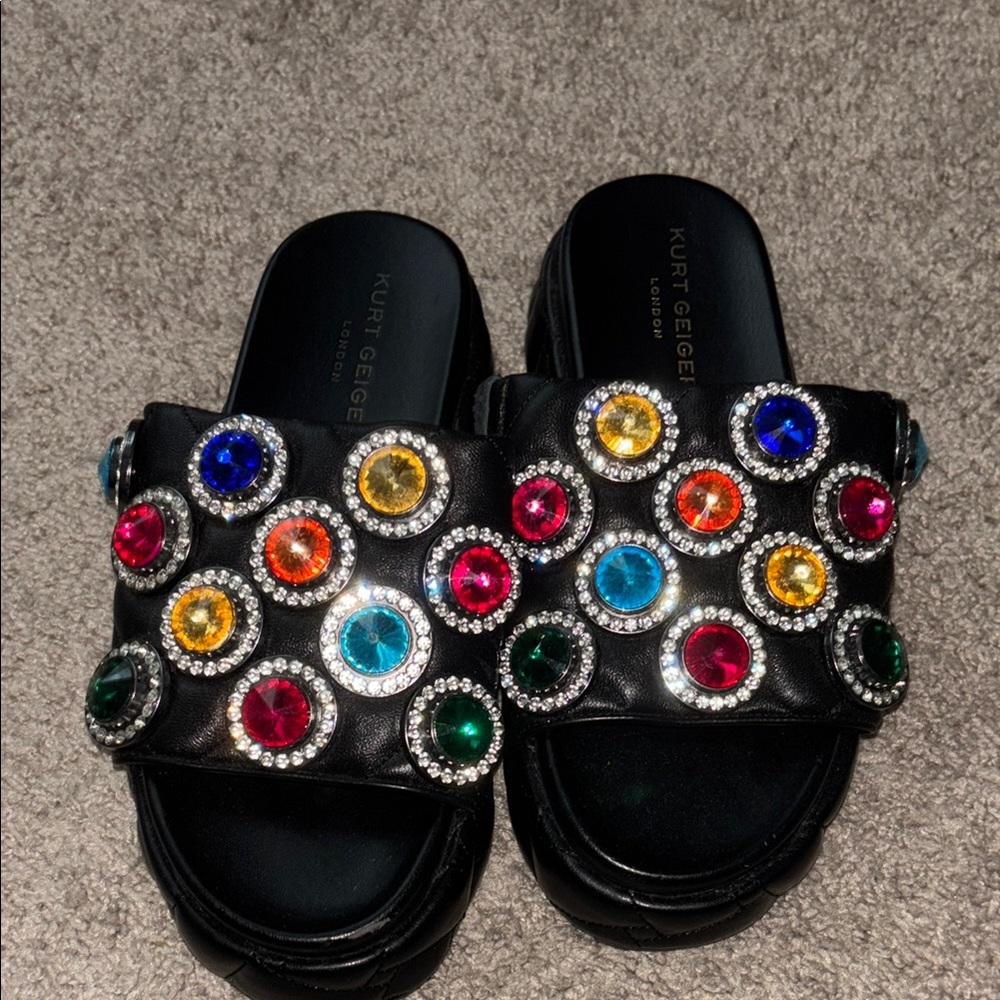 Kurt Geiger Black Mules with Multicolored Embellishments